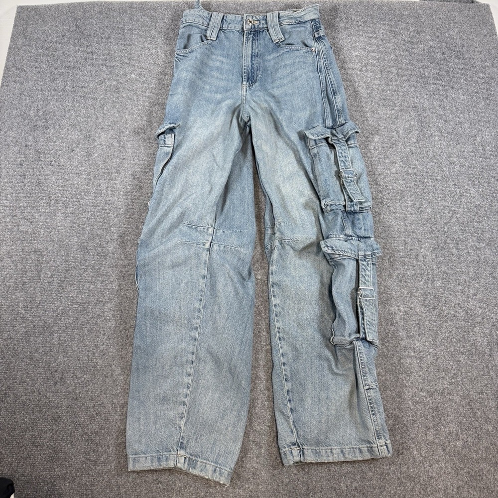 Zara Jeans Womens 2 (Fits 25x31) Blue Cargo Denim Grunge Y2K Baggy Pockets
